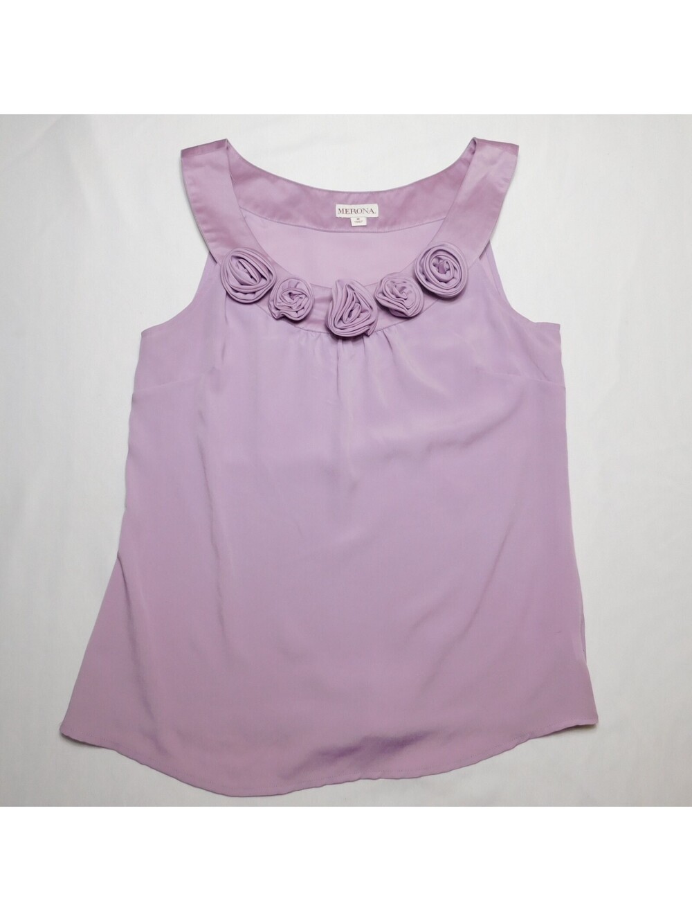 Merona Rosette Flower Neck Tank Top Blouse Lavender Purple Women's Medium M